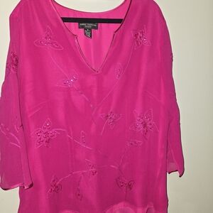 Anne Carson Fuchsia Embroidered Blouse With Sequins